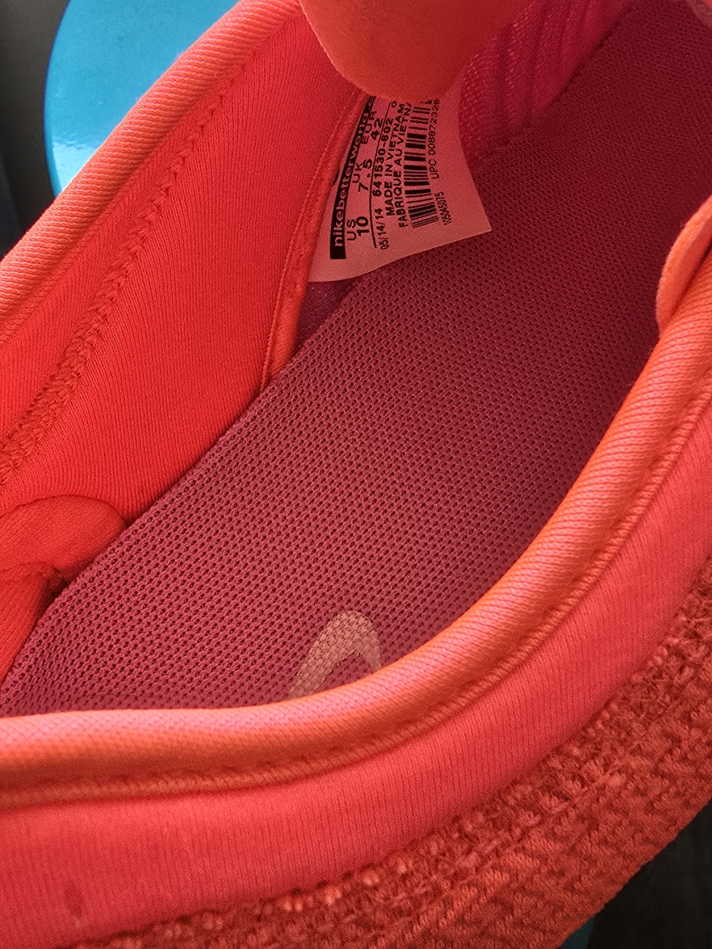 Nike Neon Coral Knit Running Sneakers with Gray Swoosh - Picture 3 of 3